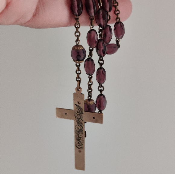 Antique 1909 Brass and Amethyst Glass Rosary - Picture 3 of 13